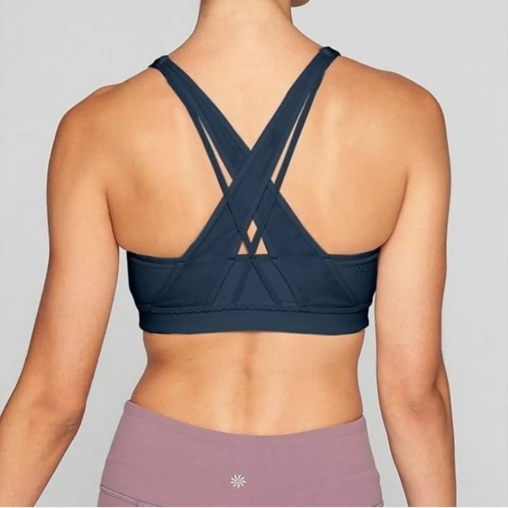 Athleta Transendence Powervita Teal Strappy Cross Back Sports Bra Small